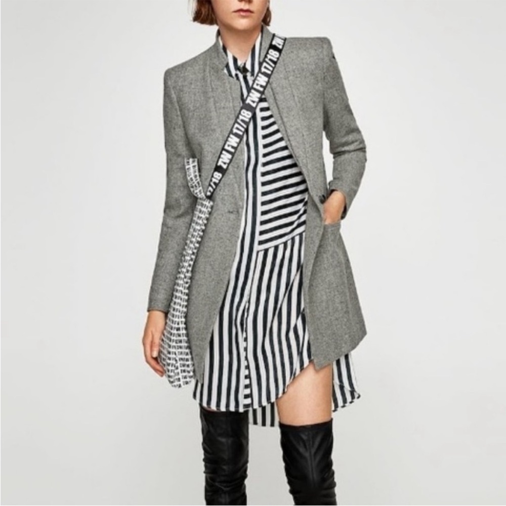 Zara Gray Frock Coat With Double Lapel Collar 100% Wool